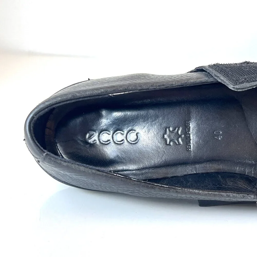 Women's ECCO Skyler Black Leather Mary Jane Wedge Shoes Size 9